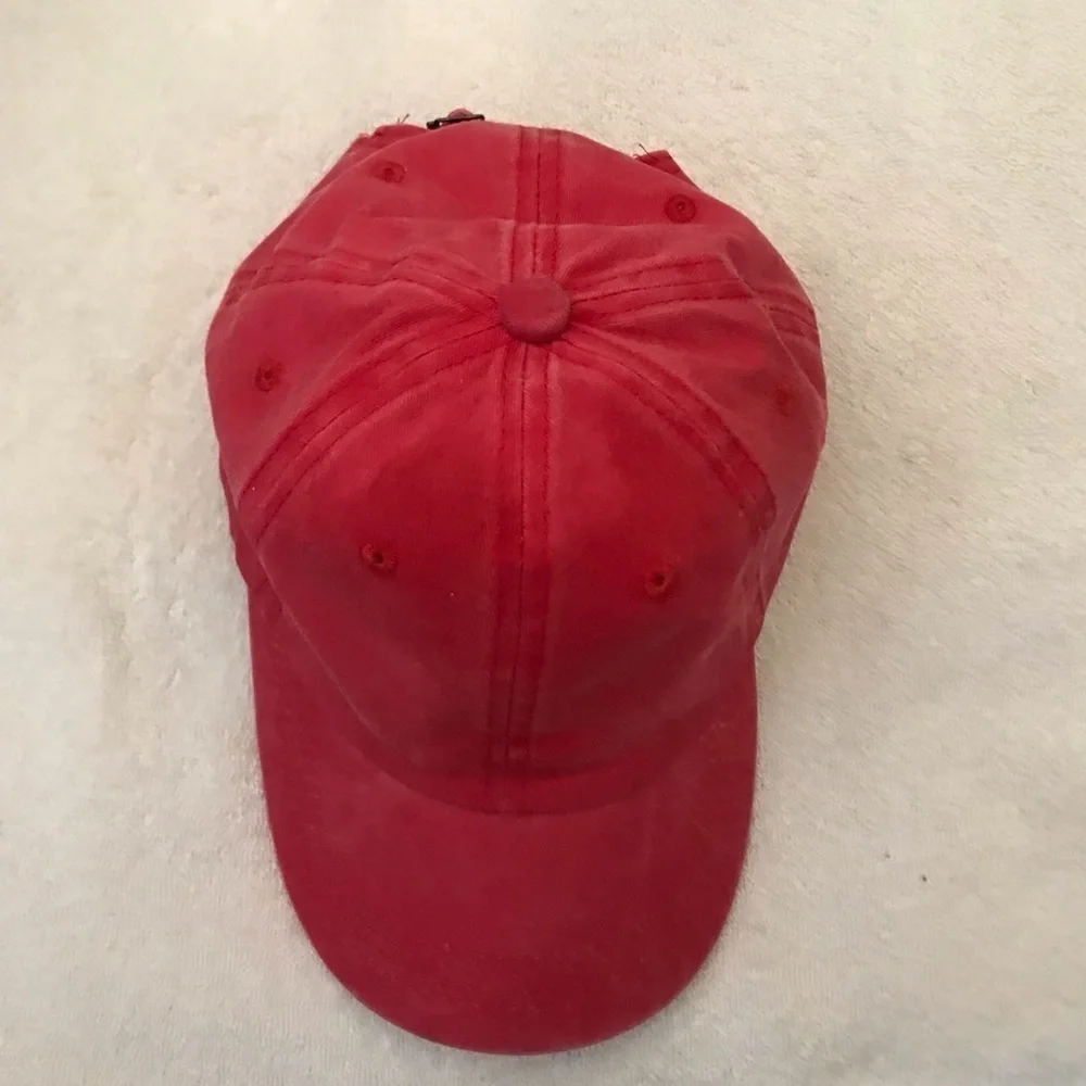 Adult Adjustable Red Cotton Ball Cap